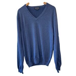 Brooks Brothers Men's Merino Wool Blend V Neck Pull Over Blue Cozy Sweater Large